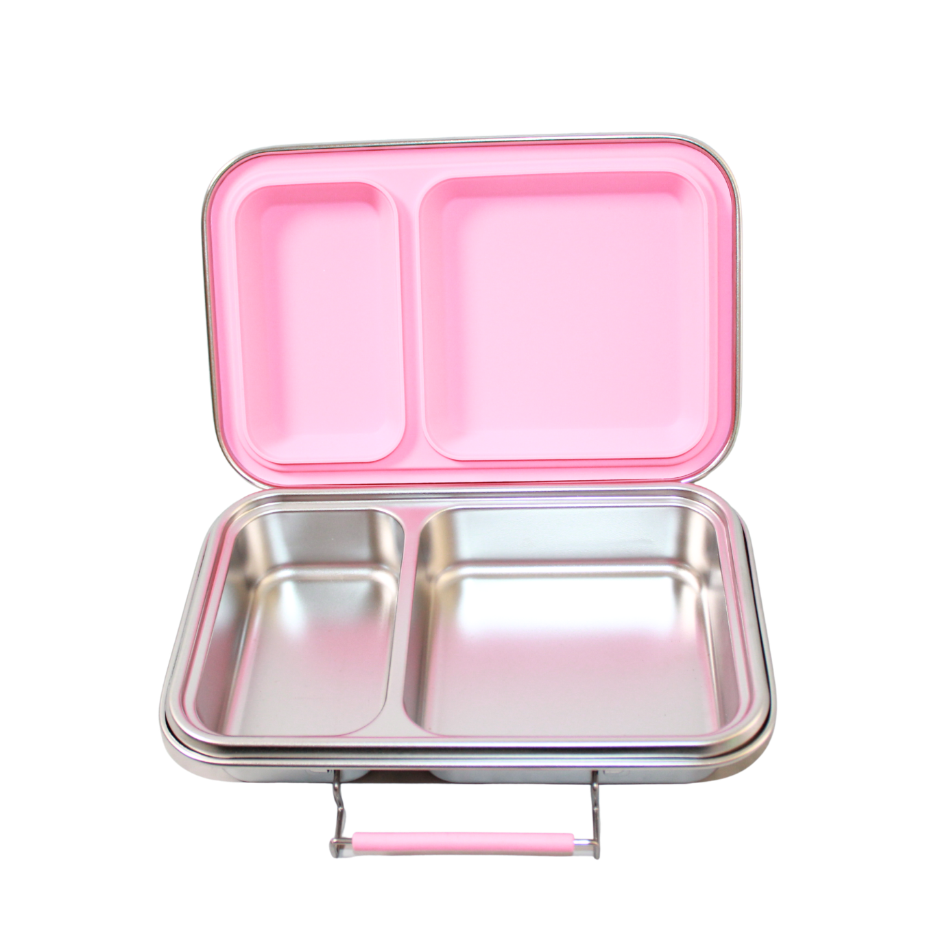 Pink and silver bento box on a white background