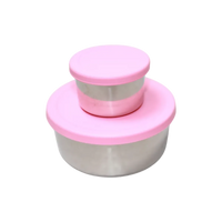 Two-tiered container with pink lids on a white background