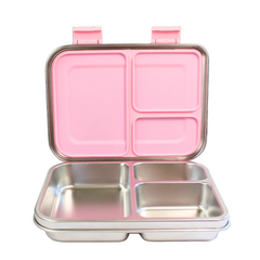 Pink and silver bento box on a white background